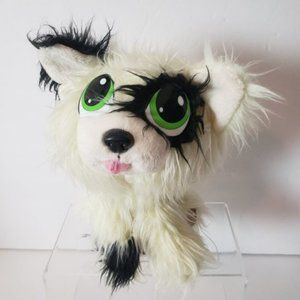 KD Group Stuffed Dog Crazy Hair White & Black Puppy Animal 7"